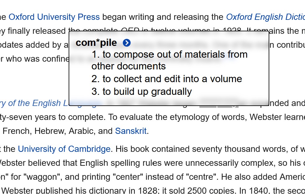 a screenshot of the add-on with a definition